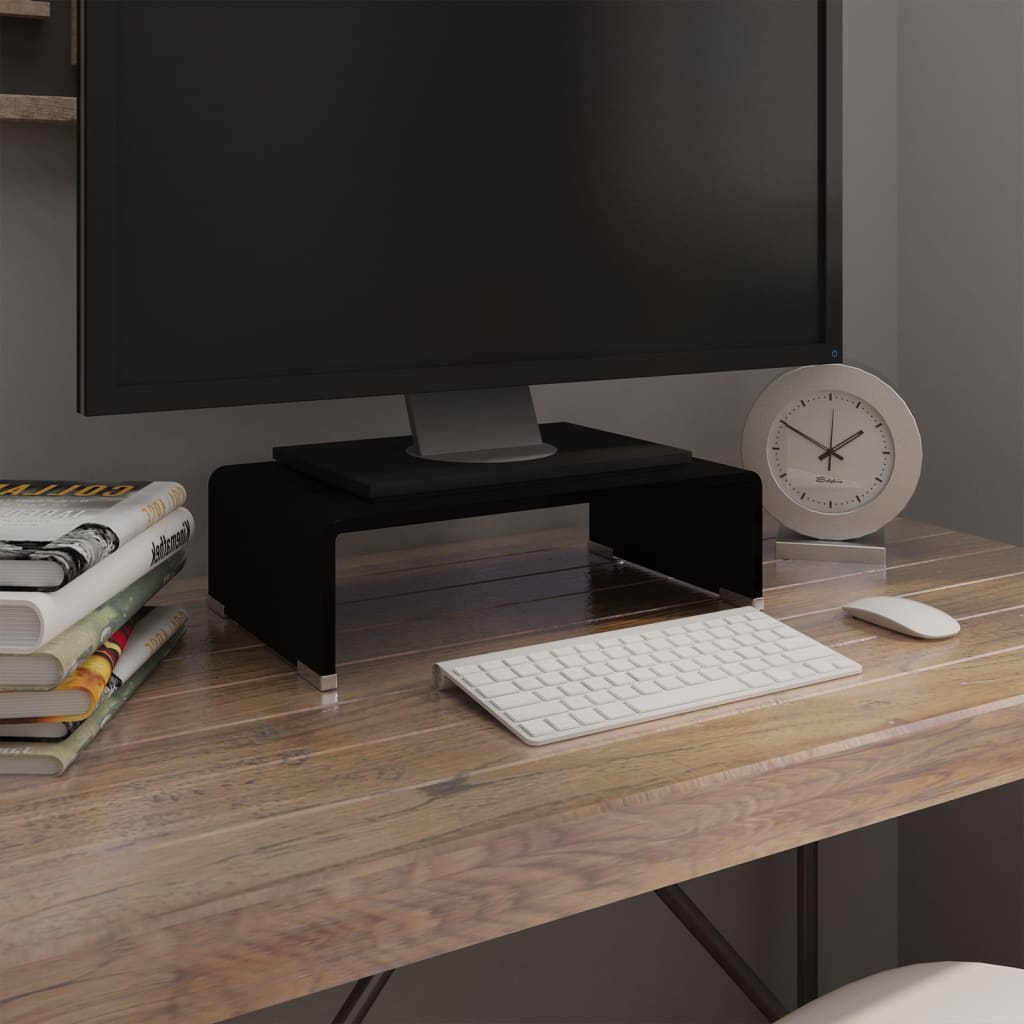 PETROMILA TV stolek / podstavec na monitor černé sklo 40x25x11 cm