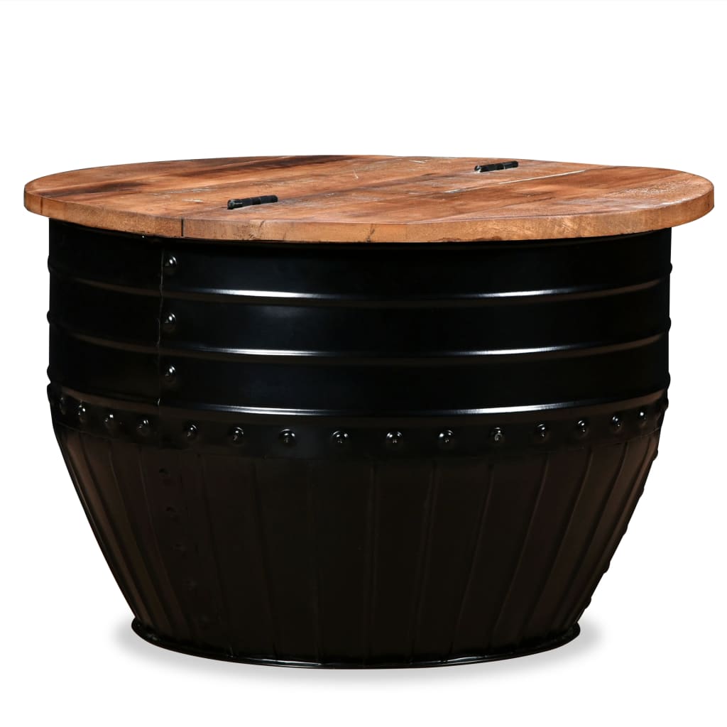 PETROMILA Konferenční stolek, masivní recyklované dřevo, černý, tvar sudu