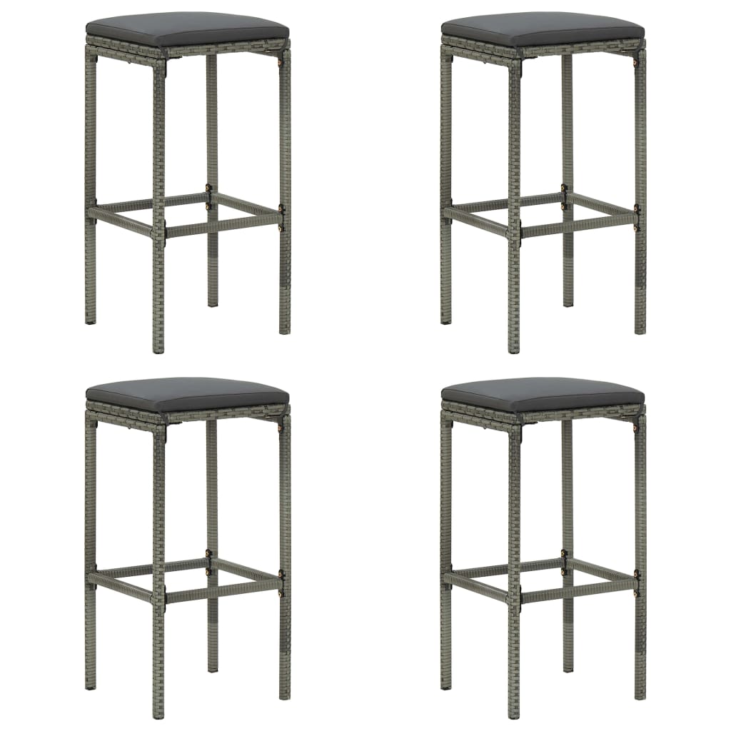 PETROMILA Barové stoličky s poduškami 4 ks šedé polyratan