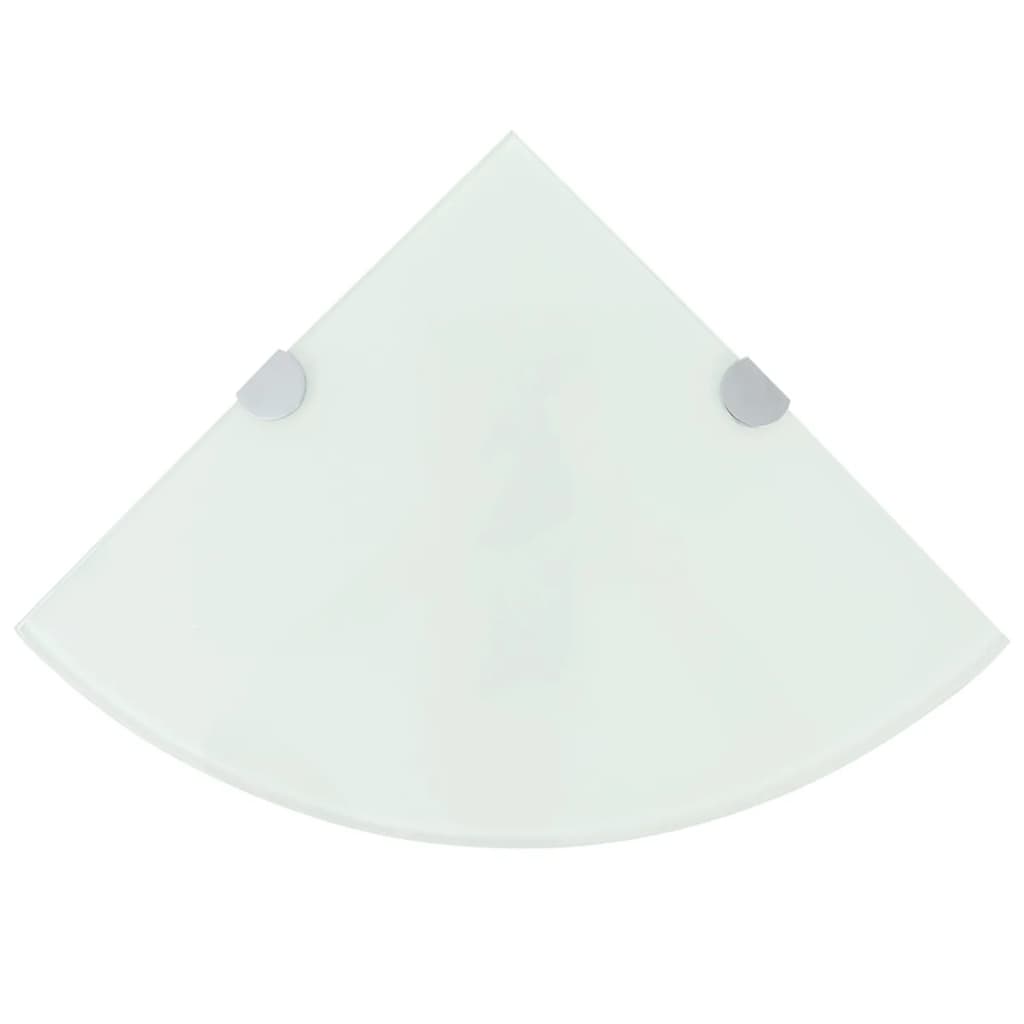 PETROMILA Rohová police s chromovými podpěrami sklo bílá 35x35 cm