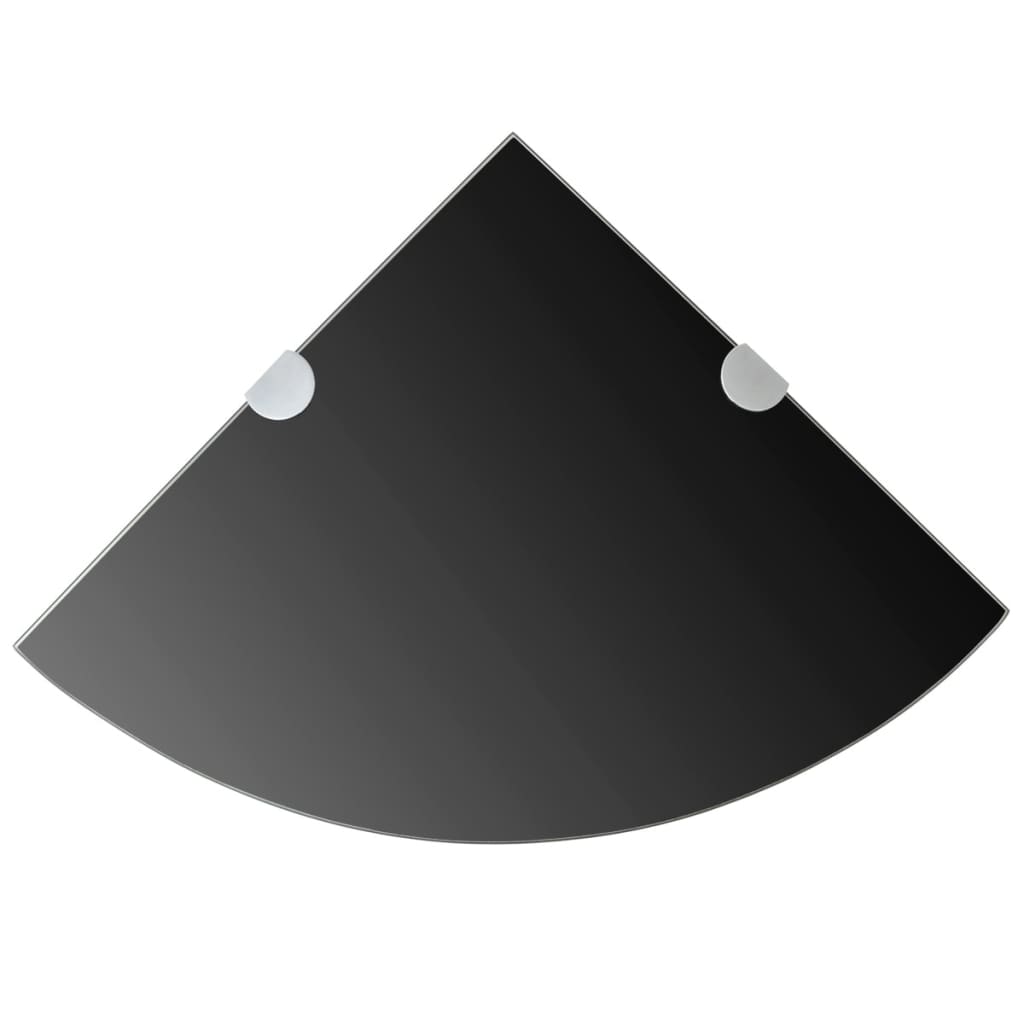 PETROMILA Rohová police s chromovými podpěrami sklo černá 35x35 cm
