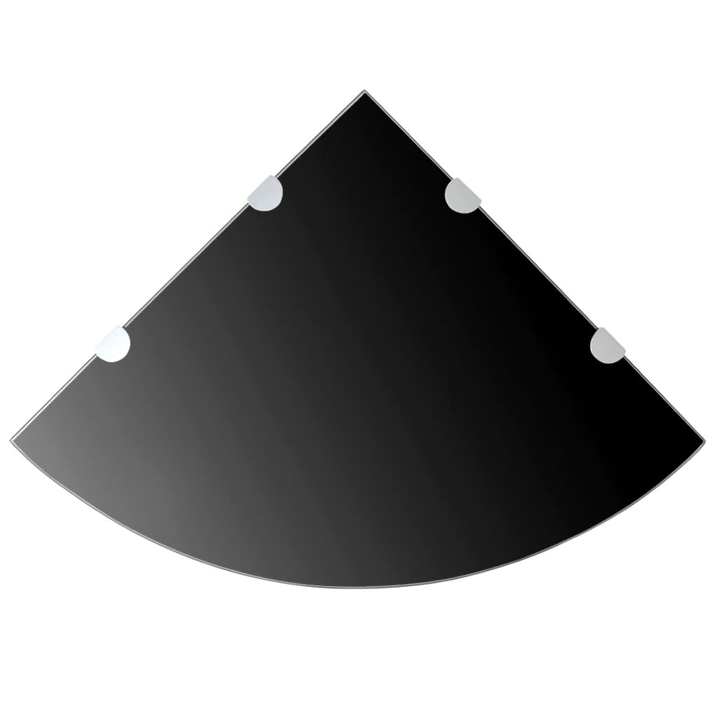 PETROMILA Rohová police s chromovými podpěrami sklo černé 45x45 cm