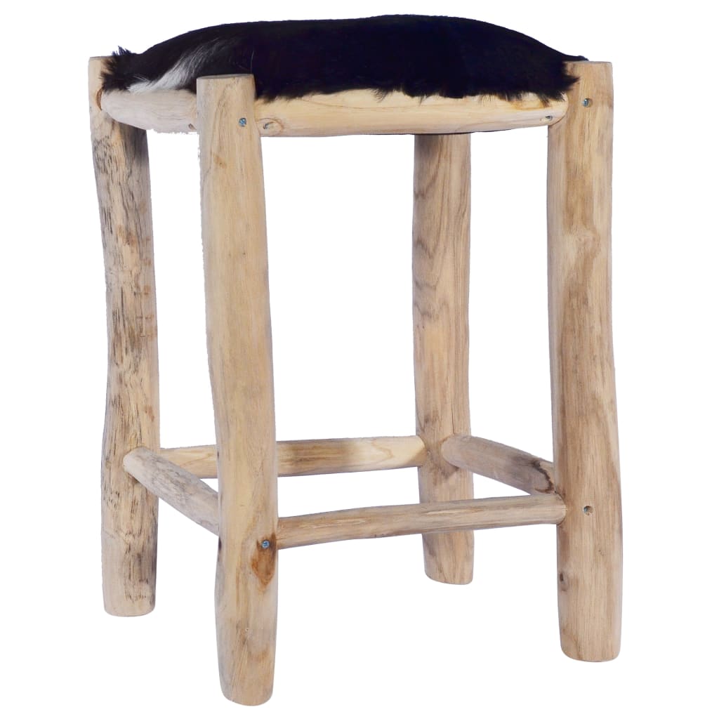 PETROMILA Barová stolička pravá koží kůže a masivní teak