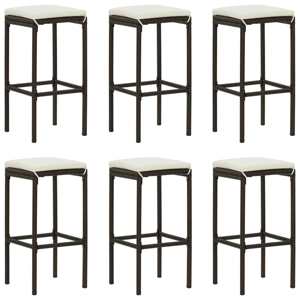 PETROMILA Barové stoličky s poduškami 6 ks hnědé polyratan