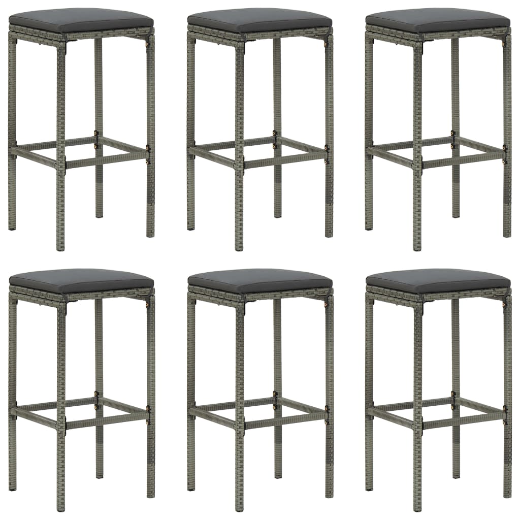 PETROMILA Barové stoličky s poduškami 6 ks šedé polyratan
