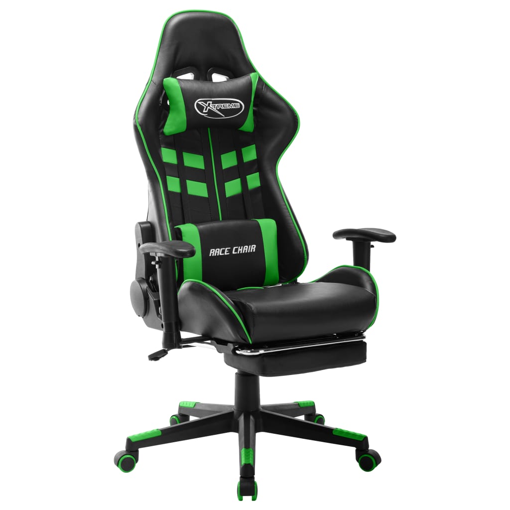 PETROMILA Herní židle s podnožkou černá a zelená umělá kůže