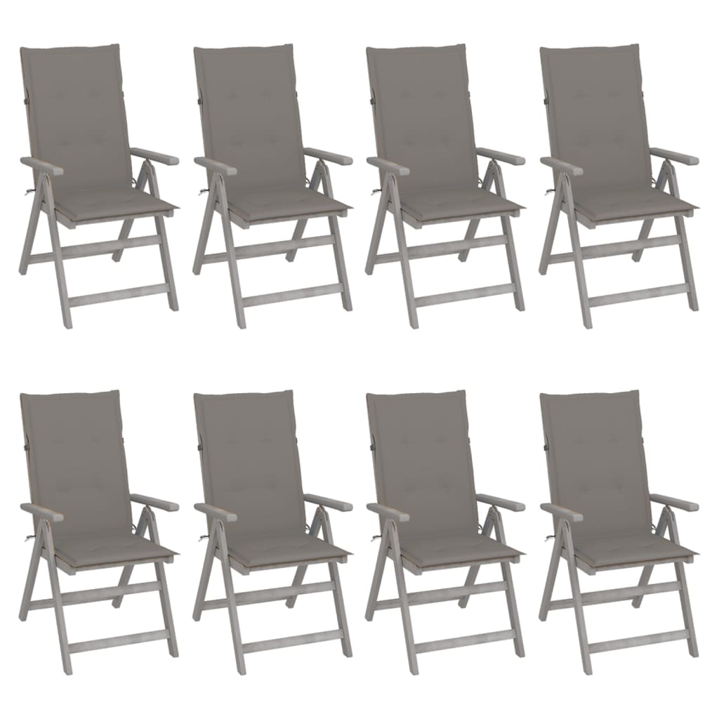PETROMILA Zahradní polohovací židle s poduškami 8 ks šedé akáciové dřevo