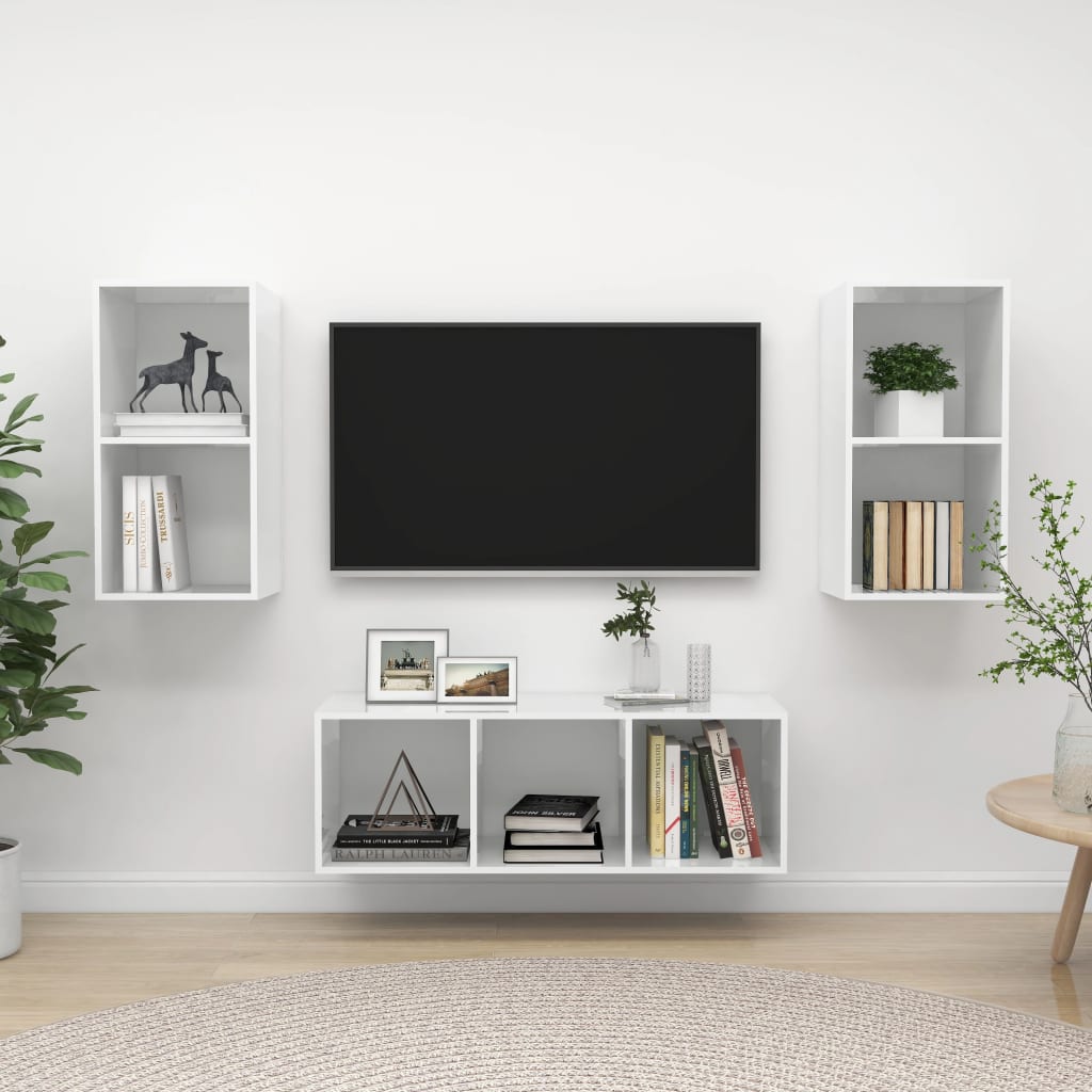 PETROMILA 3dílný set TV skříněk bílý s vysokým leskem dřevotříska