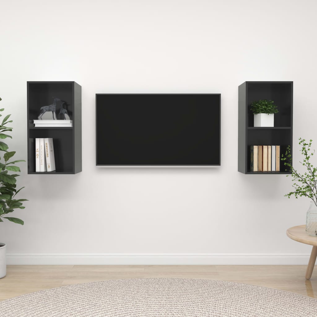 PETROMILA Nástěnné TV skříňky 2 ks šedé s vysokým leskem kompozitní dřevo