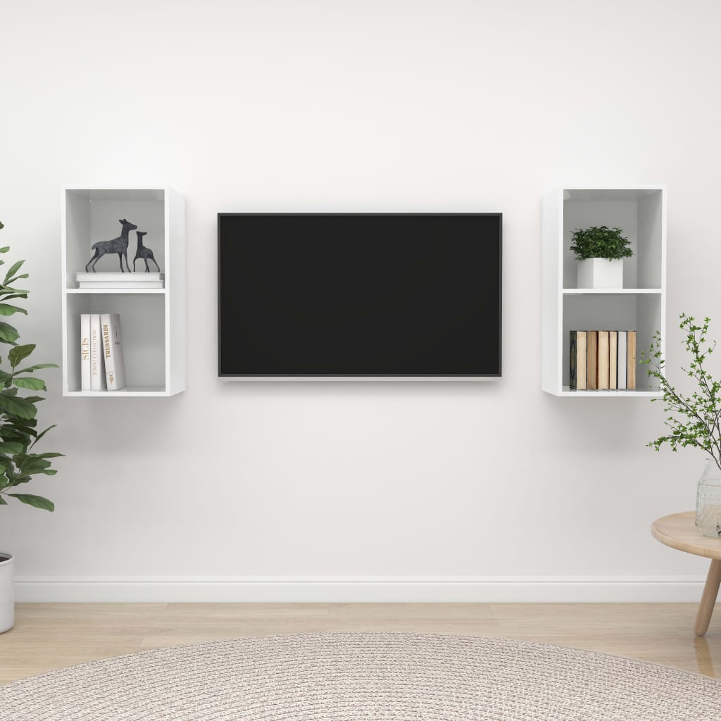 Nástěnné TV skříňky 2 ks bílé s vysokým leskem kompozitní dřevo
