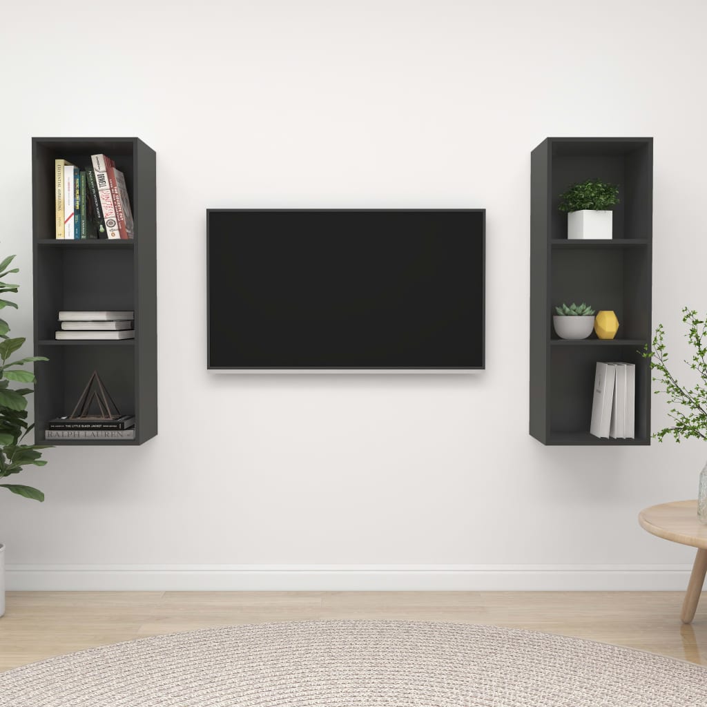 Nástěnné TV skříňky 2 ks šedé kompozitní dřevo