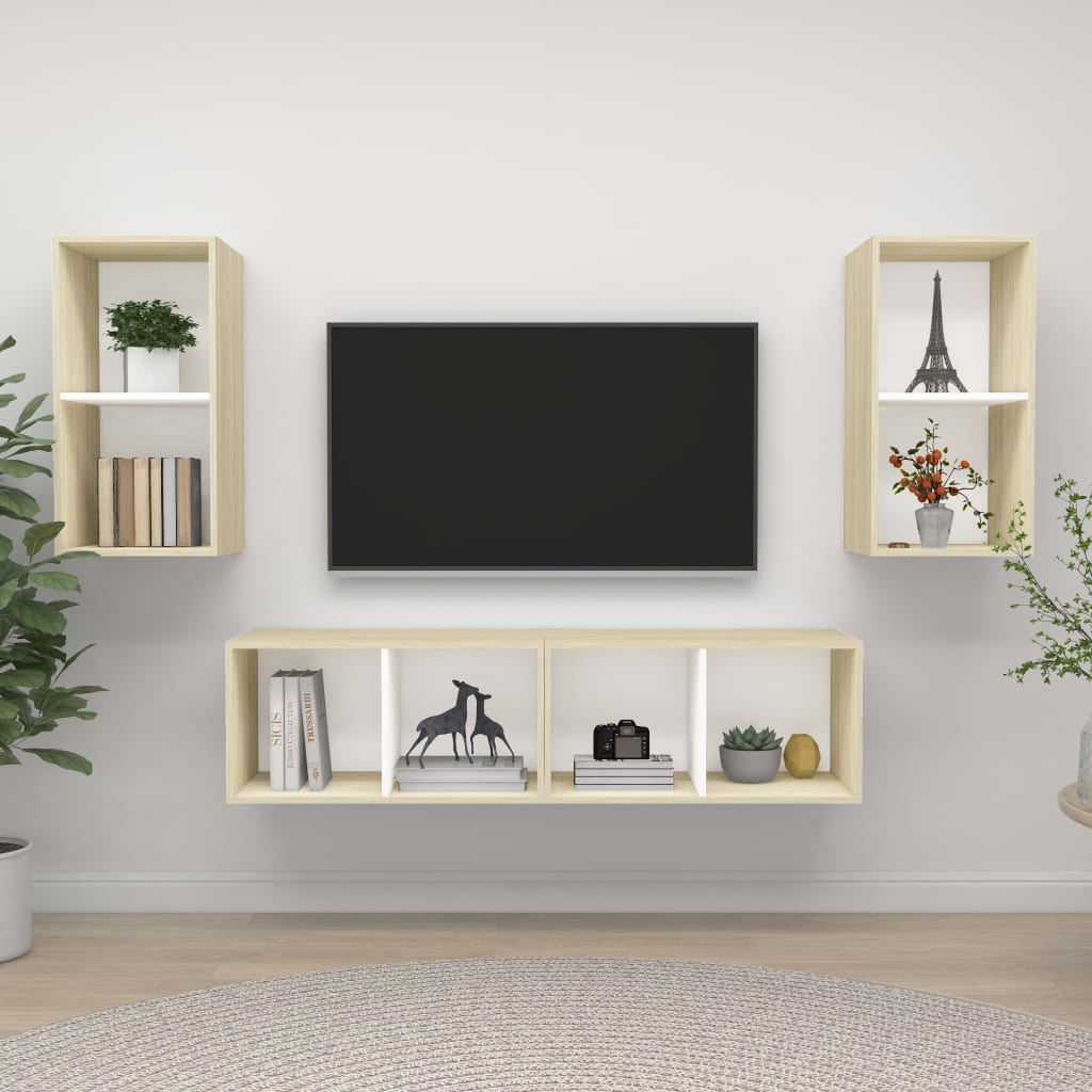 PETROMILA Nástěnné TV skříňky 4 ks bílé a dub sonoma kompozitní dřevo