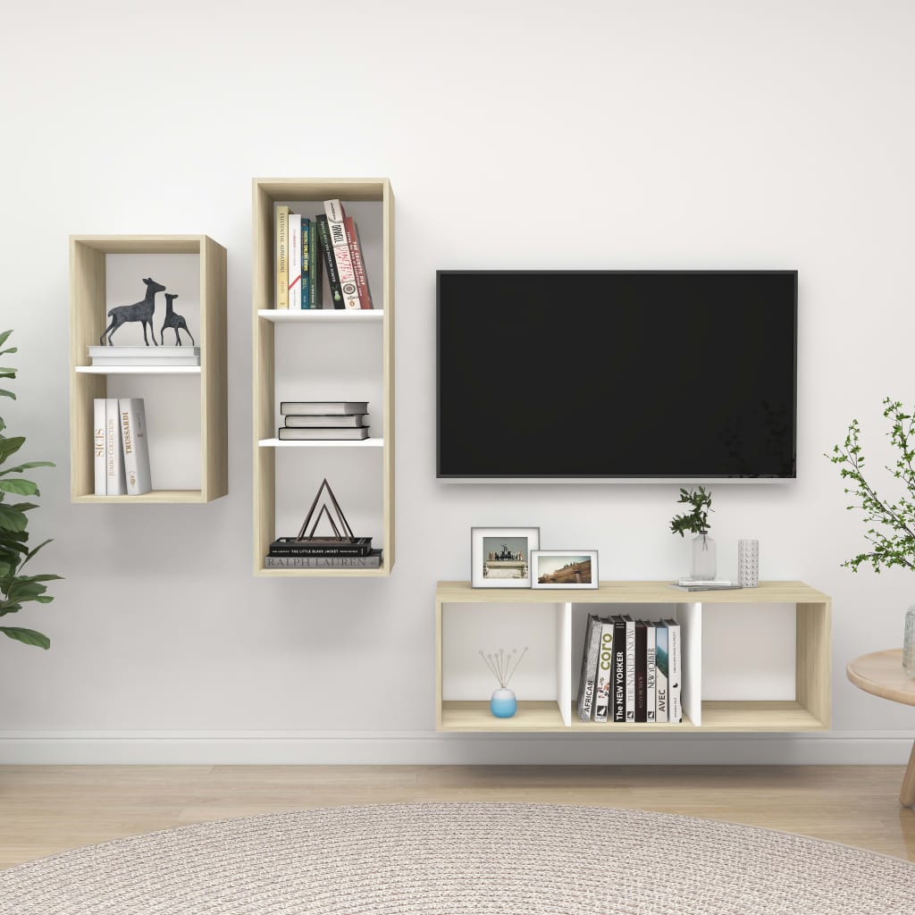 PETROMILA 3dílný set TV skříněk bílý a dub sonoma kompozitní dřevo