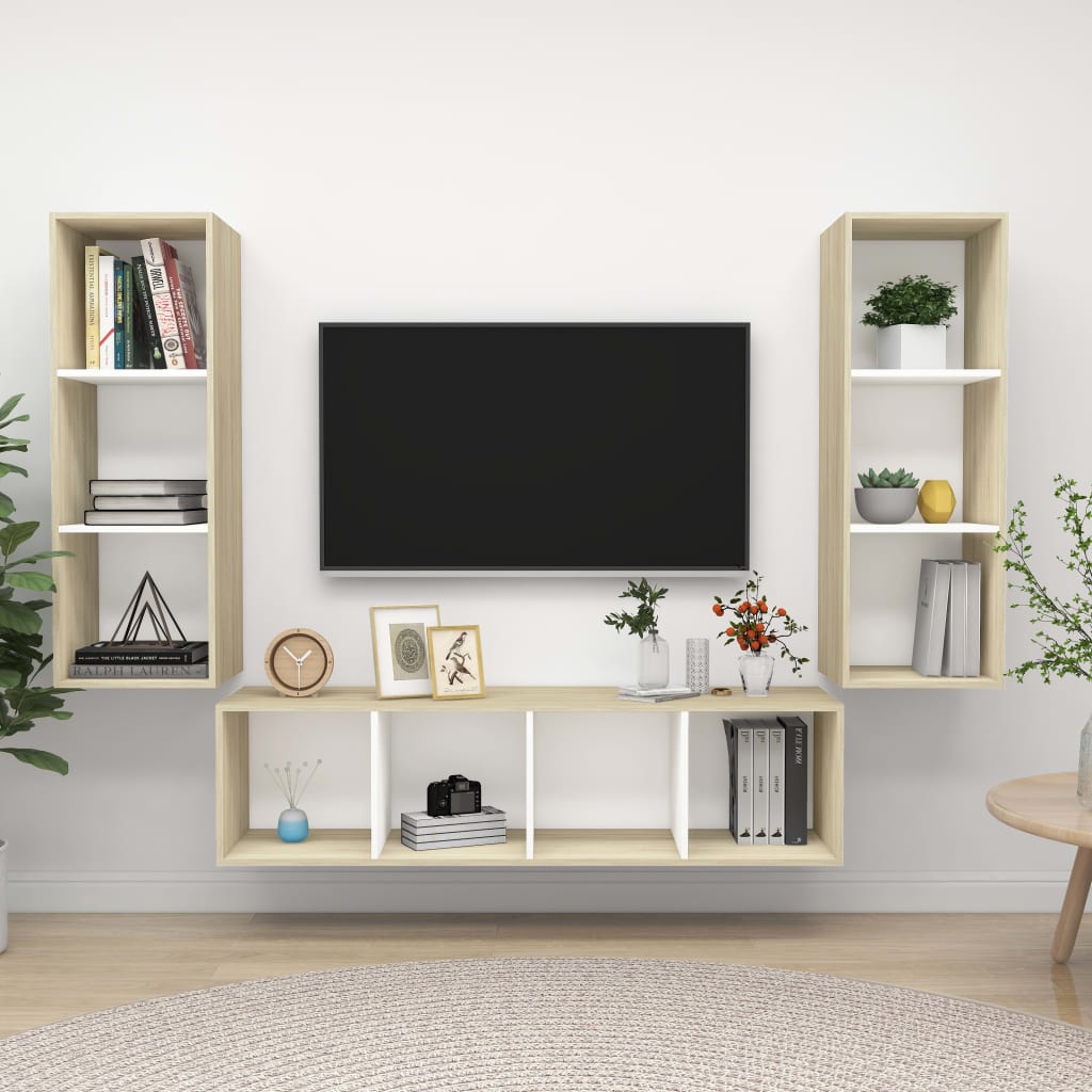 PETROMILA 3dílný set TV skříněk bílý a dub sonoma kompozitní dřevo