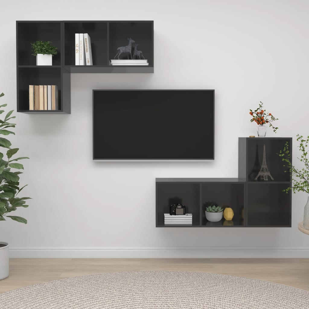 PETROMILA Nástěnné TV skříňky 4 ks šedé s vysokým leskem kompozitní dřevo