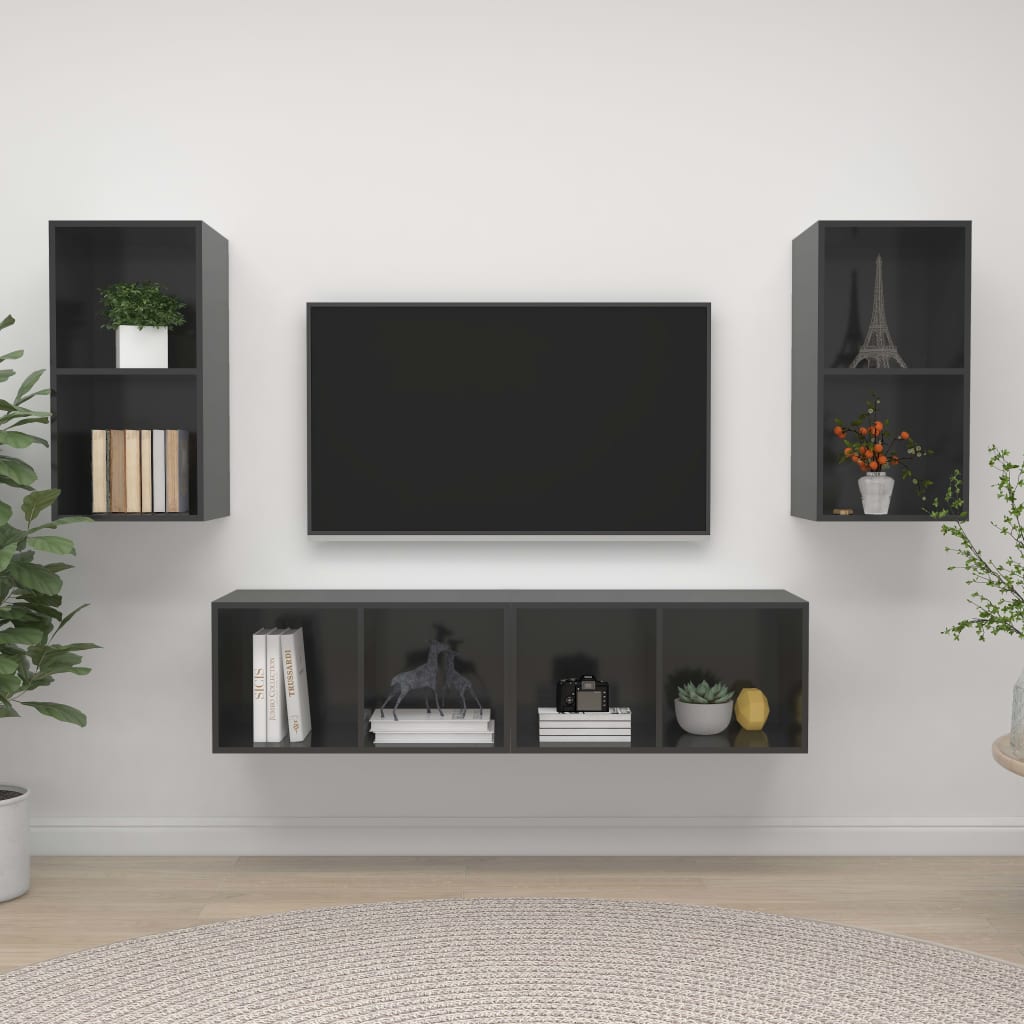 PETROMILA Nástěnné TV skříňky 4 ks šedé s vysokým leskem kompozitní dřevo