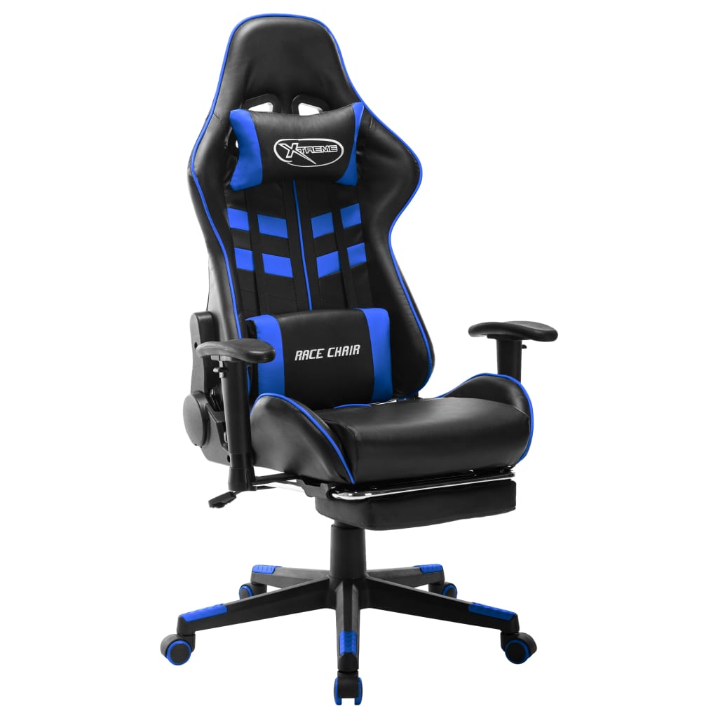 PETROMILA Herní židle s podnožkou černo-modrá umělá kůže