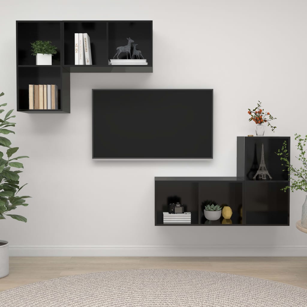 PETROMILA Nástěnné TV skříňky 4ks černé s vysokým leskem kompozitní dřevo