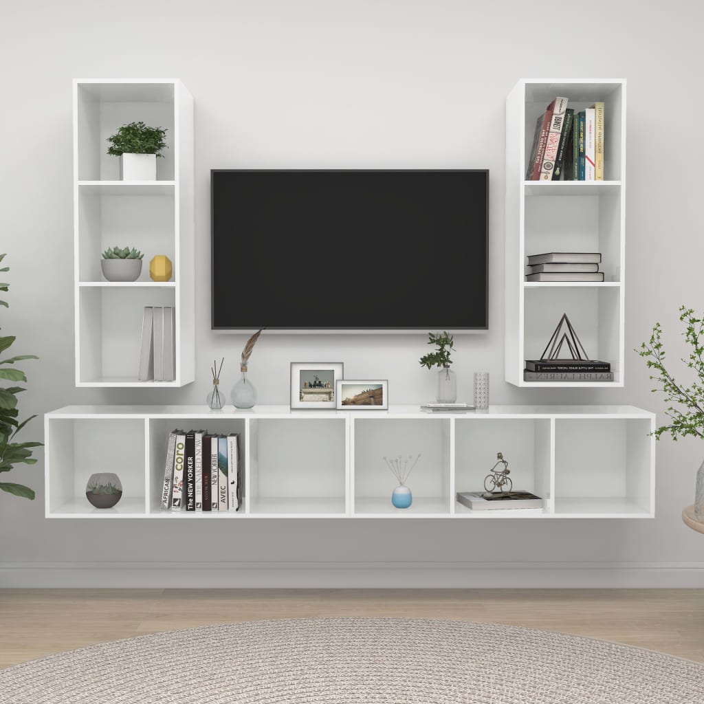 PETROMILA Nástěnné TV skříňky 4 ks bílé s vysokým leskem kompozitní dřevo