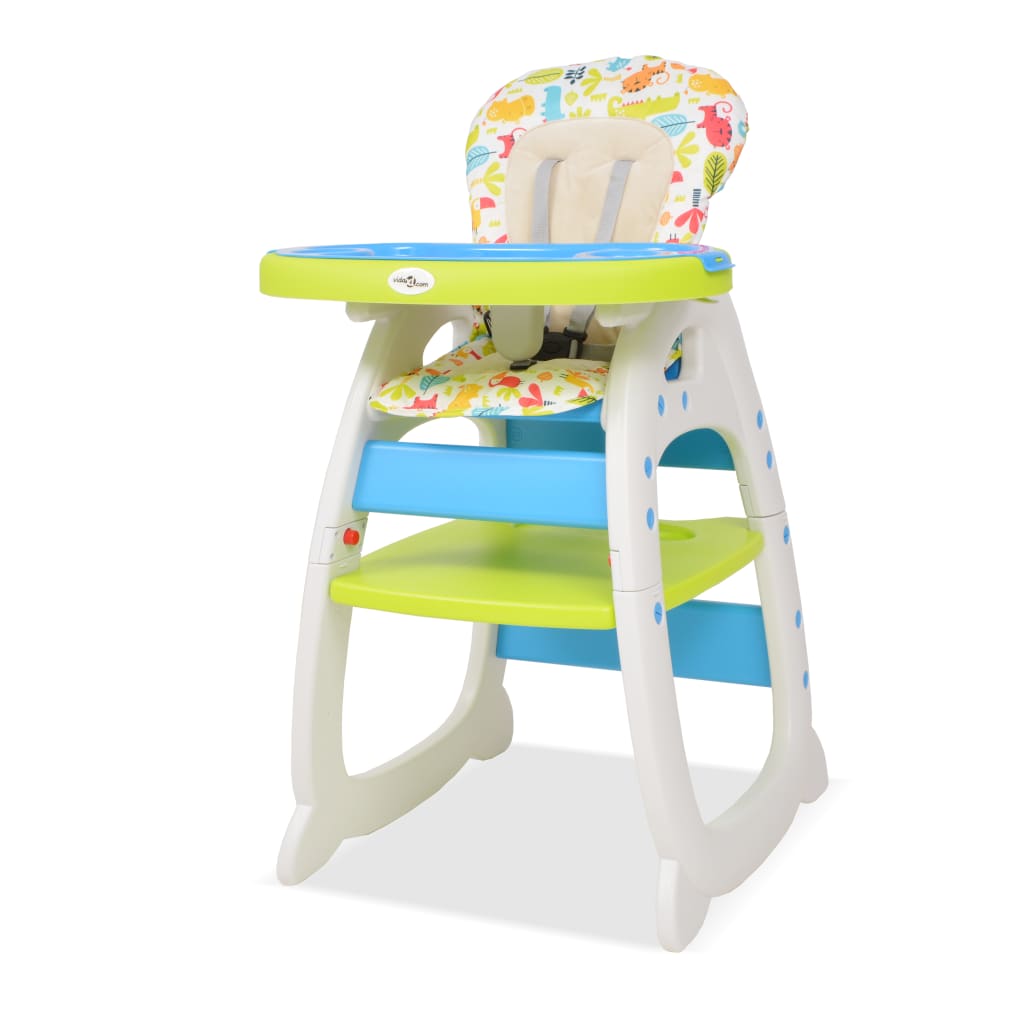 PETROMILA Rozkládací jídelní židlička 3 v 1 se stolkem, modrá a zelená