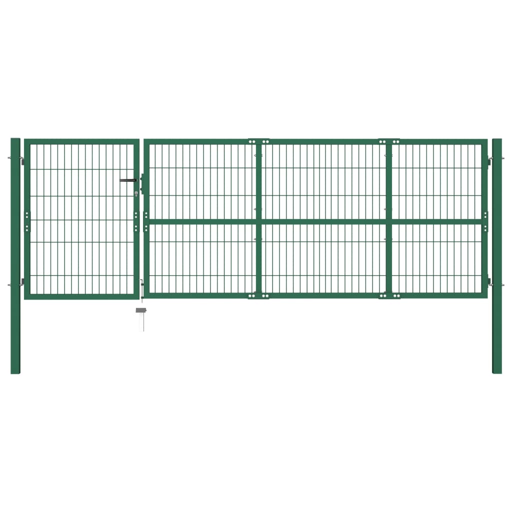 PETROMILA Zahradní plotová brána se sloupky 350 x 100 cm ocel zelená