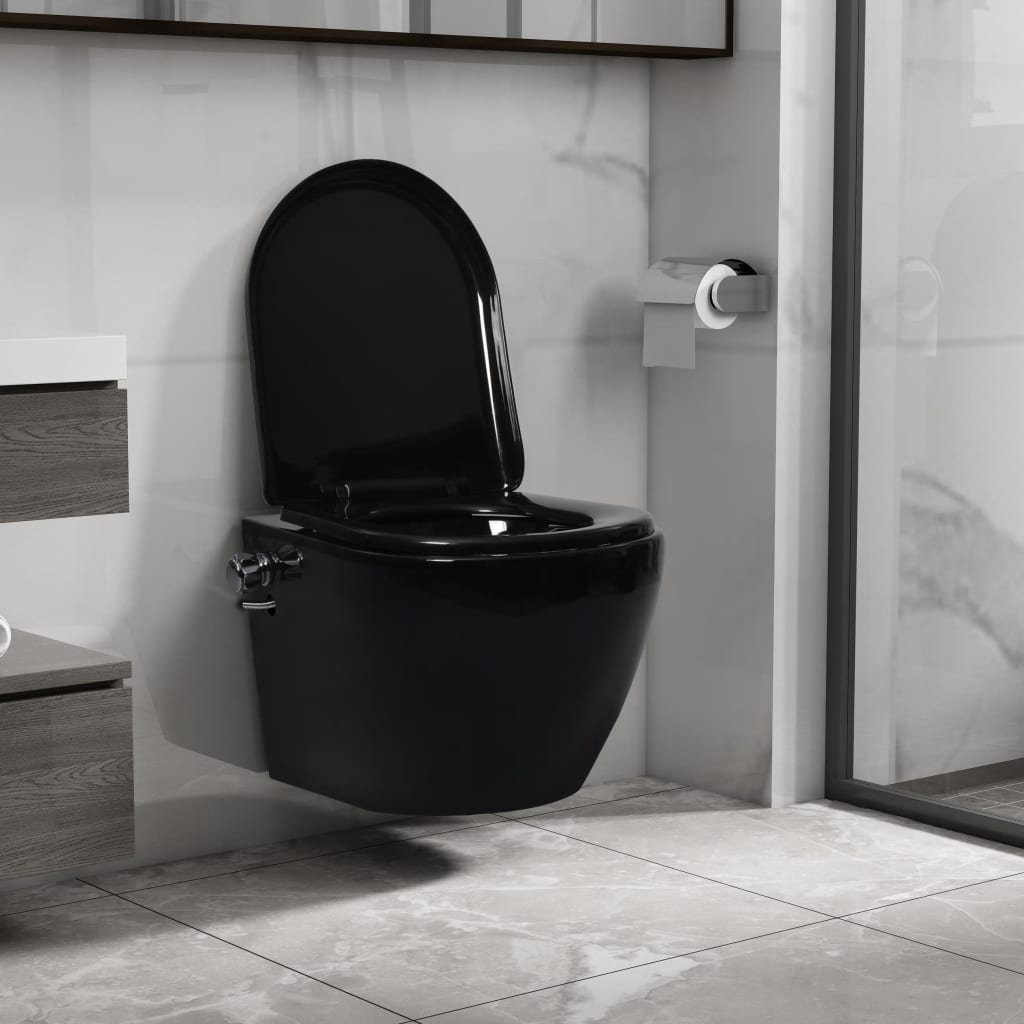 PETROMILA Závěsné WC bez oplachového kruhu funkce bidetu keramické černé