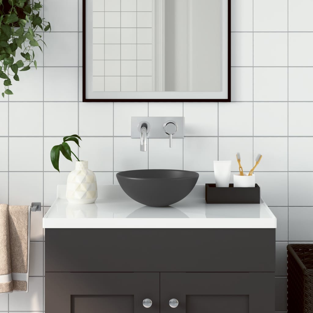 PETROMILA Koupelnové umyvadlo keramické tmavě šedé kulaté