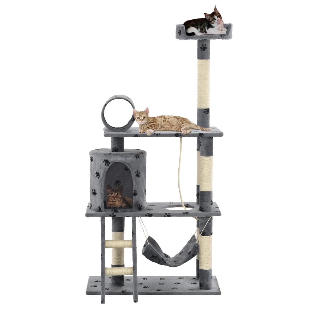 PETROMILA Škrabadlo pro kočky sisalové sloupky 140 cm šedé s tlapkami