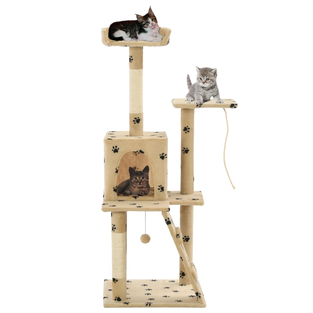 PETROMILA Škrabadlo pro kočky sisalové sloupky 120 cm béžové s tlapkami
