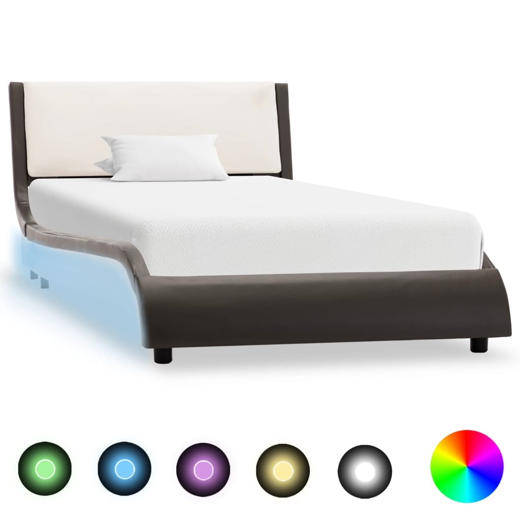 PETROMILA Rám postele s LED světlem šedý a bílý umělá kůže 90 x 200 cm