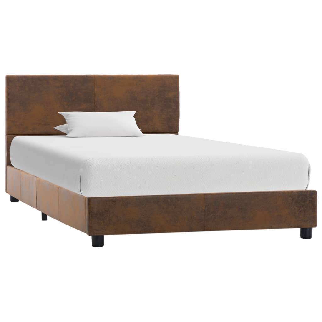 PETROMILA Rám postele hnědý umělá broušená kůže 90 x 200 cm