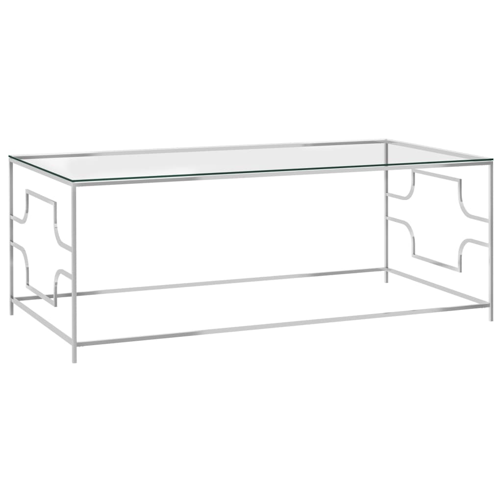 PETROMILA Konferenční stolek stříbrný 120x60x45 cm nerezová ocel a sklo