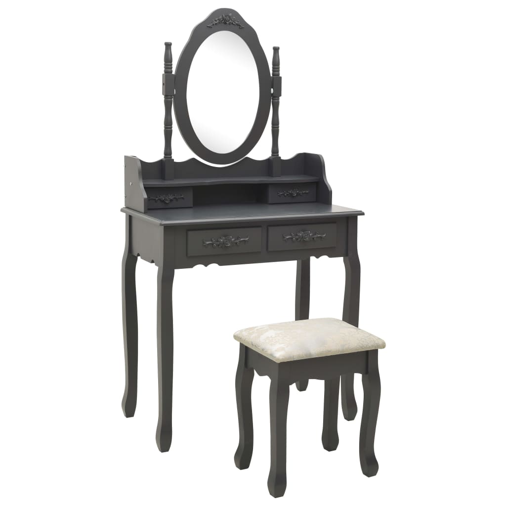 PETROMILA Toaletní stolek se stoličkou šedý 75 x 69 x 140 cm pavlovnia