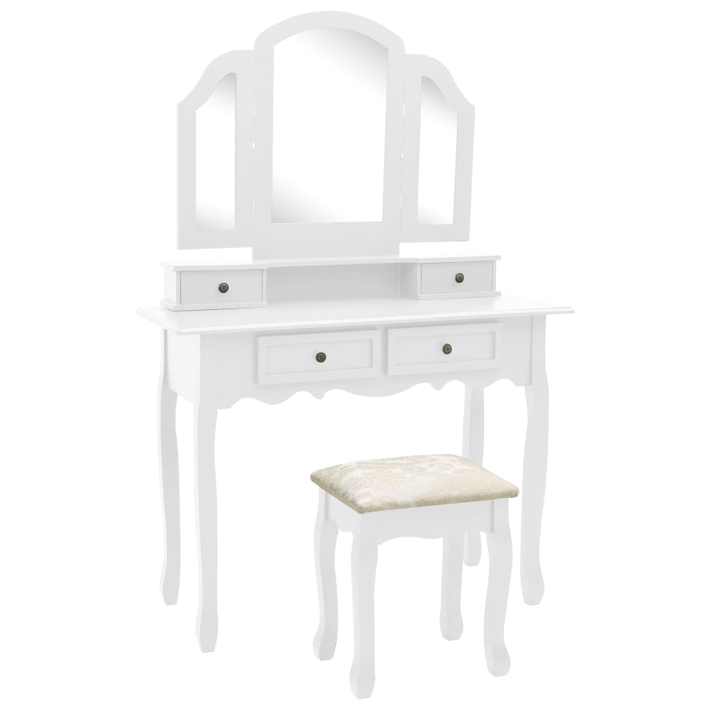 PETROMILA Toaletní stolek se stoličkou bílý 100 x 40 x 146 cm pavlovnia