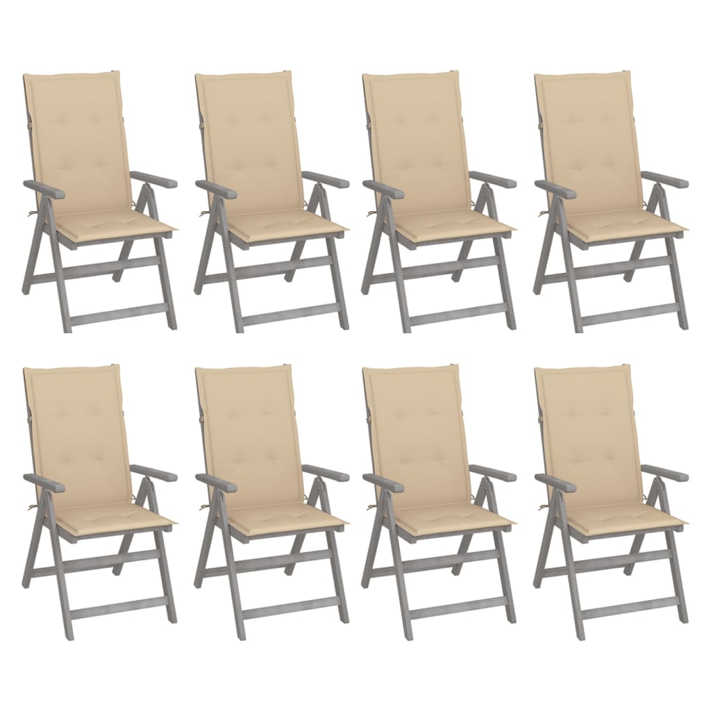 PETROMILA Zahradní polohovací židle s poduškami 8 ks šedé akáciové dřevo