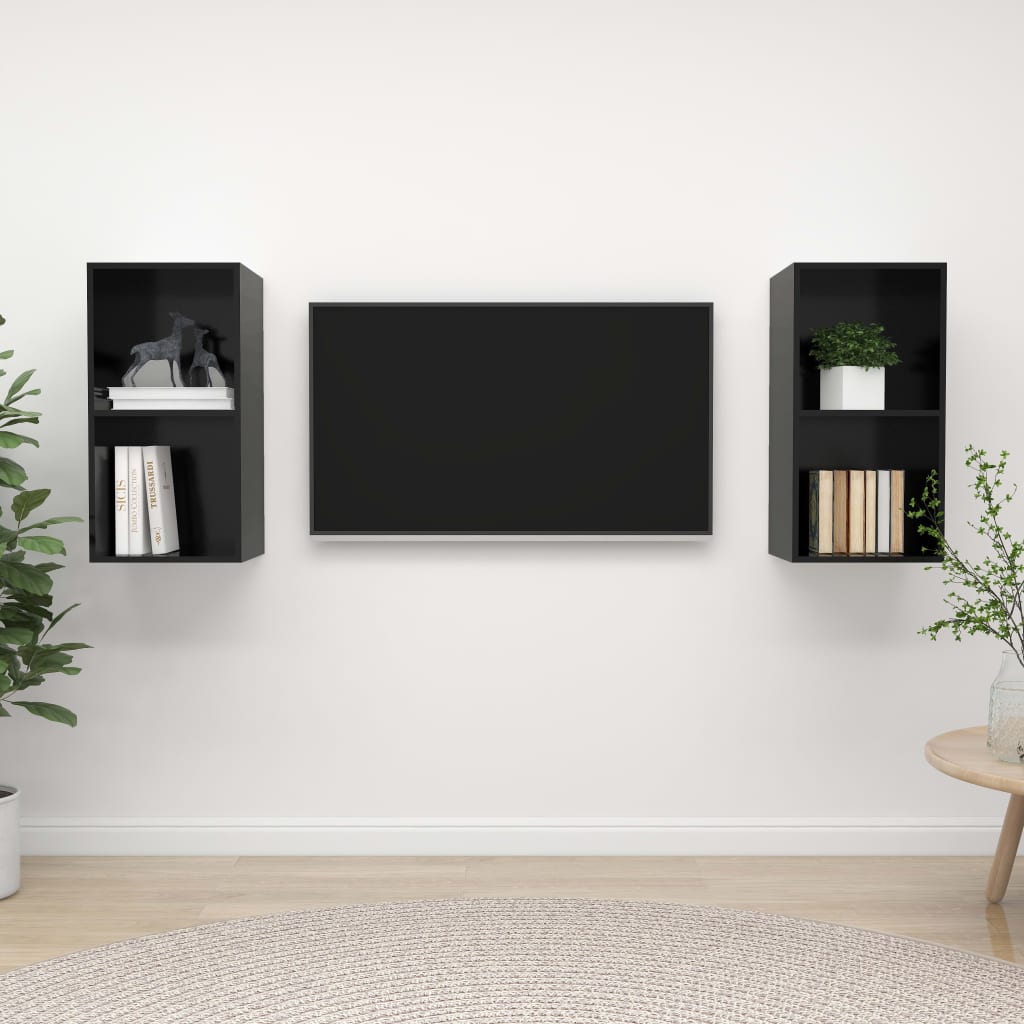 PETROMILA Nástěnné TV skříňky 2ks černé s vysokým leskem kompozitní dřevo