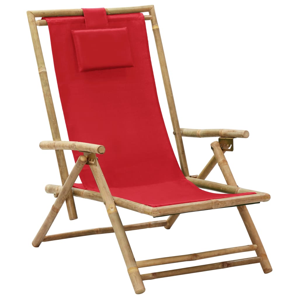 PETROMILA Polohovací relaxační křeslo červené bambus a textil