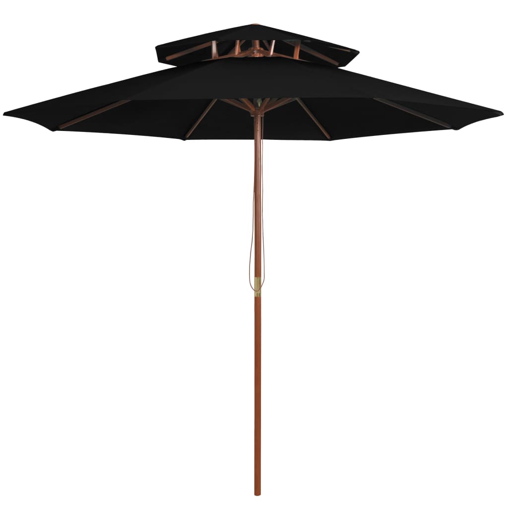 PETROMILA Dvoupatrový slunečník s dřevěnou tyčí 270 cm černý