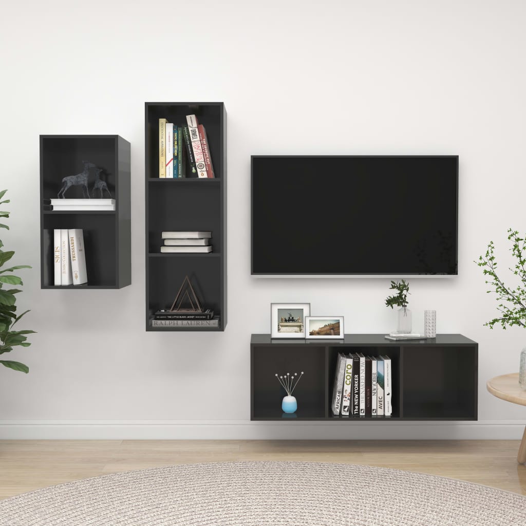PETROMILA 3dílný set TV skříněk šedý s vysokým leskem dřevotříska
