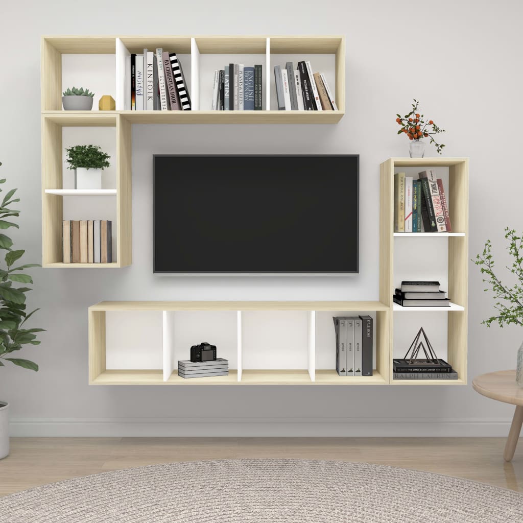 PETROMILA 4dílný set TV skříněk bílý a dub sonoma kompozitní dřevo