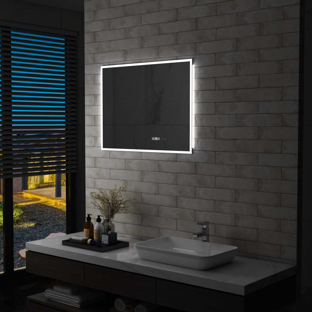 Koupelnové LED zrcadlo dotykový senzor zobrazení času 80x60 cm