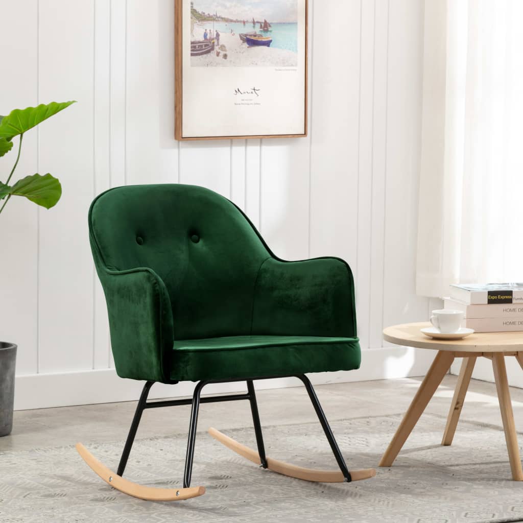PETROMILA Houpací židle tmavě zelená samet