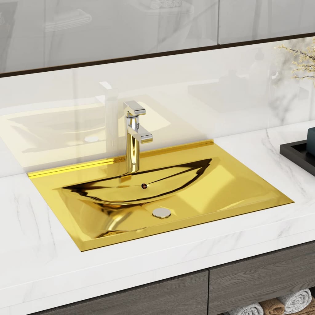 PETROMILA Umyvadlo s přepadem 60 x 46 x 16 cm keramické zlaté