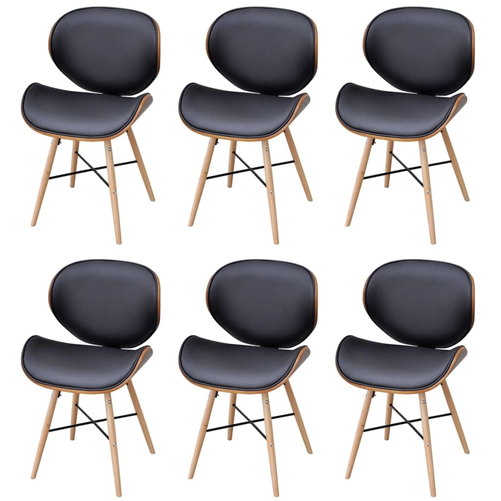 PETROMILA Jídelní židle 6 ks černé ohýbané dřevo a umělá kůže