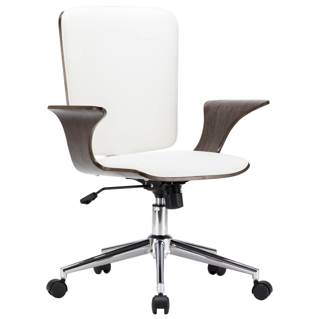PETROMILA Otočná kancelářská židle bílá umělá kůže ohýbané dřevo