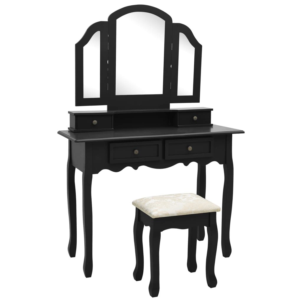 PETROMILA Toaletní stolek se stoličkou černý 100 x 40 x 146 cm pavlovnia