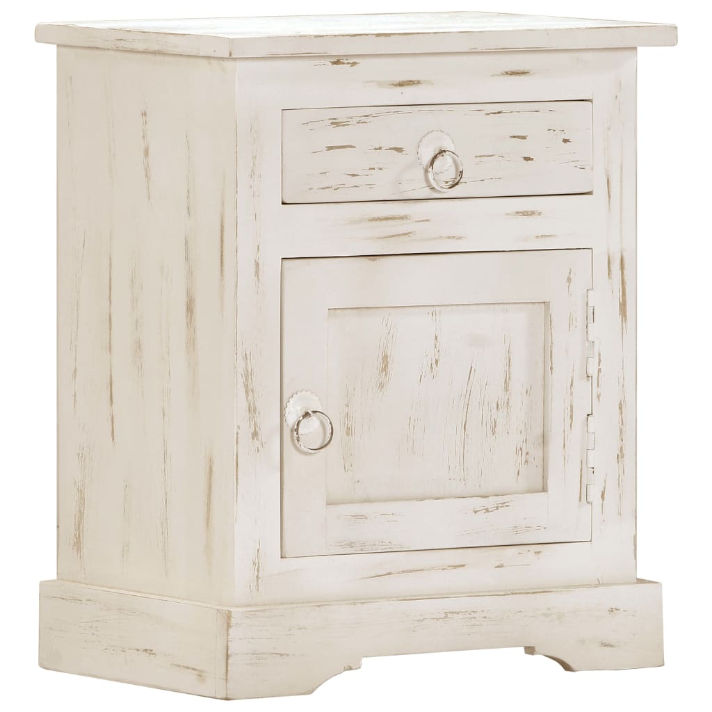 Noční stolek bílý 40 x 30 x 50 cm masivní mangovníkové dřevo