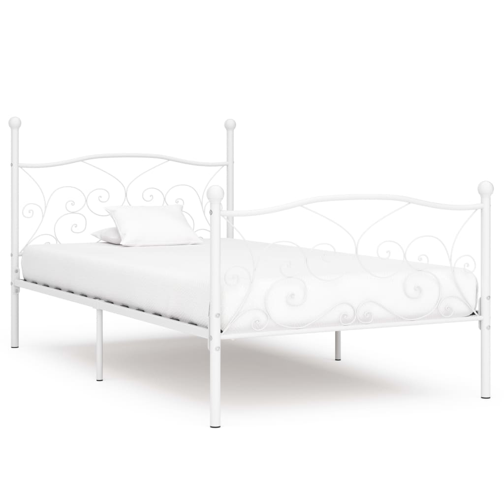 Rám postele s laťkovým roštem bílý kov 90 x 200 cm
