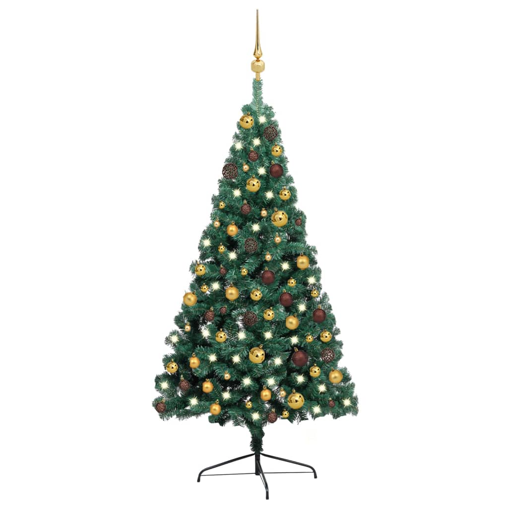 Umělý vánoční půl stromek s LED a sadou koulí zelený 120 cm