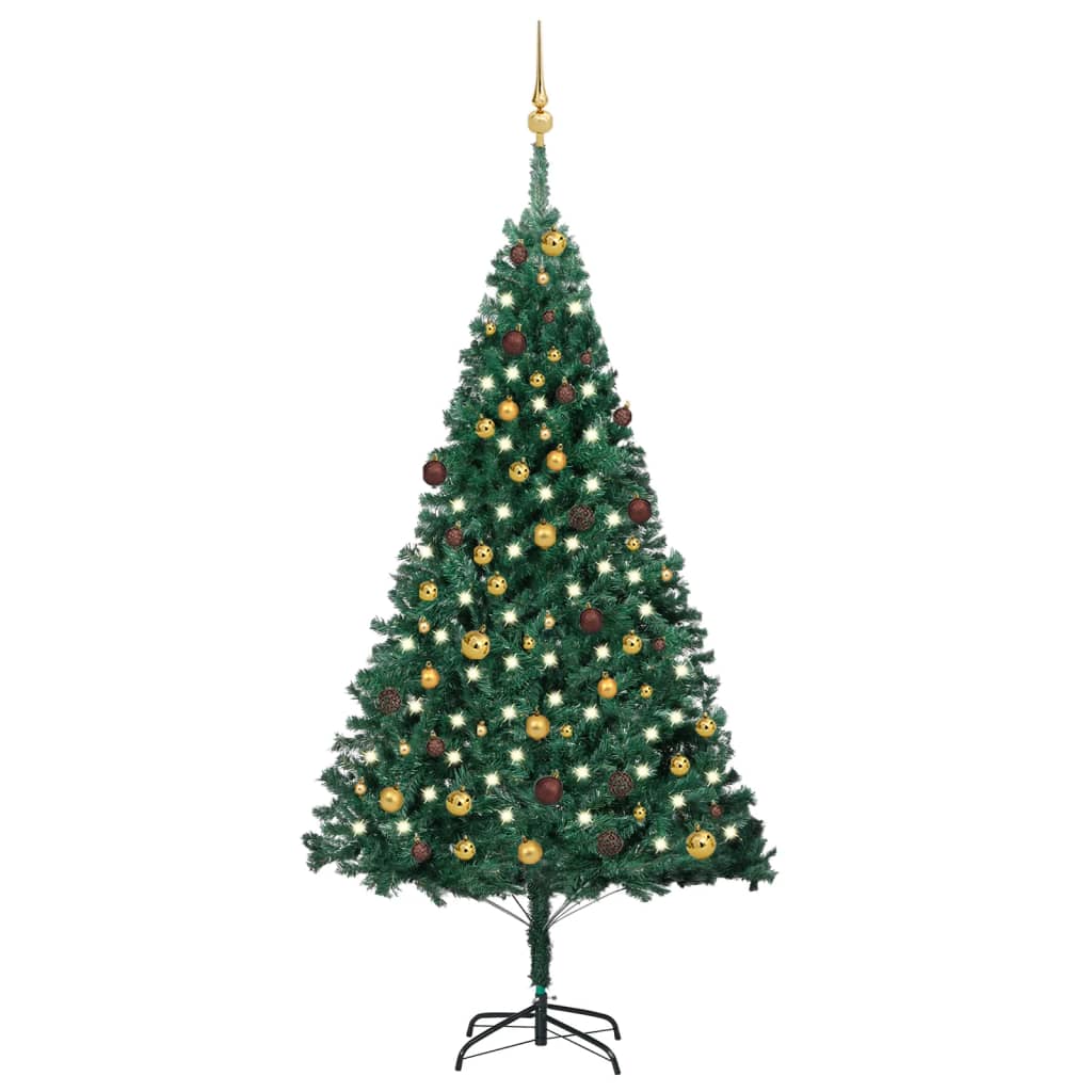 Umělý vánoční stromek s LED a sadou koulí zelený 210 cm PVC